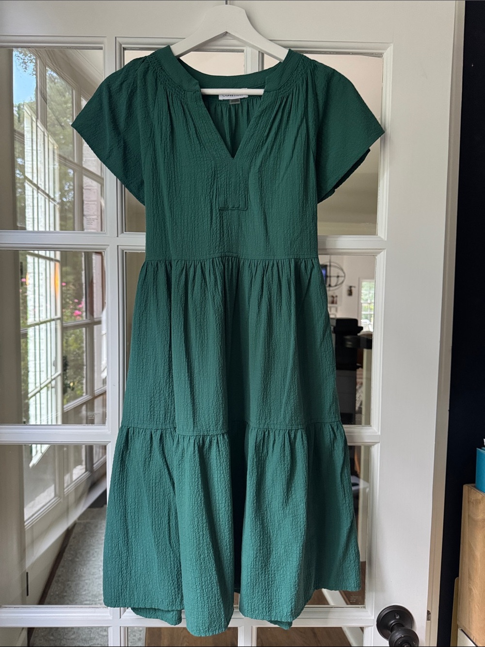 Calvin Klein Forest Green Tiered V‑Neck Midi Dress